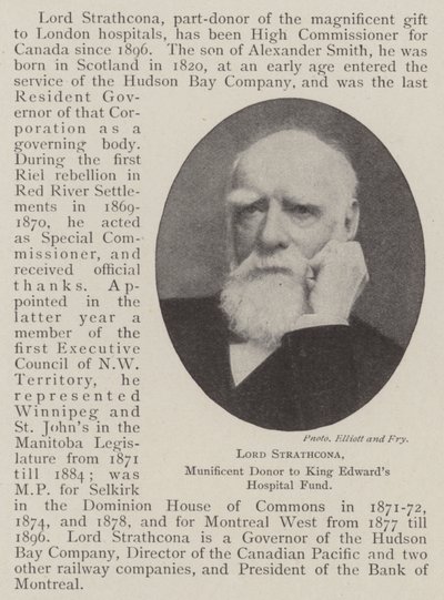 Lord Strathcona, King Edwards Hastanesi Fonuna Cömert Bağışçı by English Photographer