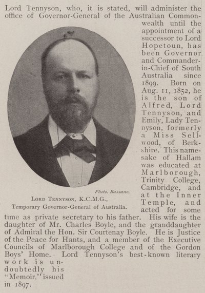 Lord Tennyson, KCMG, Avustralya Geçici Genel Valisi by English Photographer