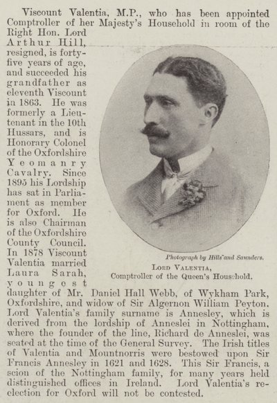 Lord Valentia, Queens Hanedanı Denetçisi by English Photographer