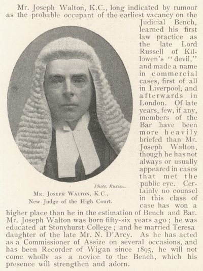 Bay Joseph Walton, KC, Yüksek Mahkemenin Yeni Hakimi by English Photographer