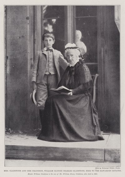 Bayan Gladstone ve Torunu William Glynne Charles Gladstone, Hawarden Malikanelerinin Varisi by English Photographer