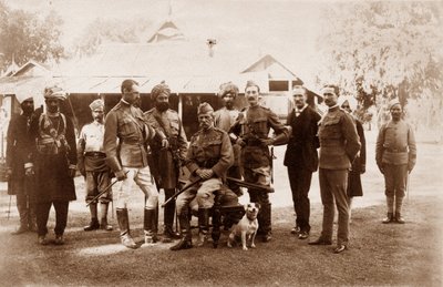 Narrain Sing, Hassan Ali, Binbaşı Hamilton D. Taylor, Ram Singh, Mohamad Khan, HSR Sir Fred, Albay P. Carew, c.1886 by English Photographer
