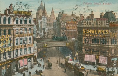 1913 yılında gönderilen Ludgate Circus, Londra kartpostalı (el boyaması fotoğraf) by English Photographer