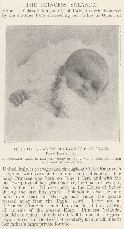 1 Haziran 1901 İtalya Prensesi Yolanda Marguerite by English Photographer
