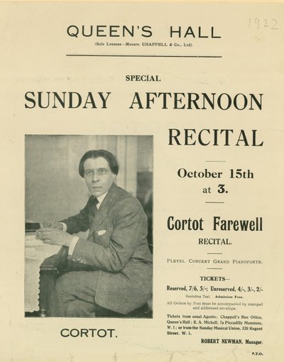 Cortot Veda Resital Programı by English Photographer