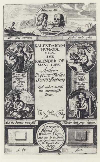 R Farley, Kalendarium humanae vitae, W Hope 1638 (s/b fotoğraf) by English Photographer