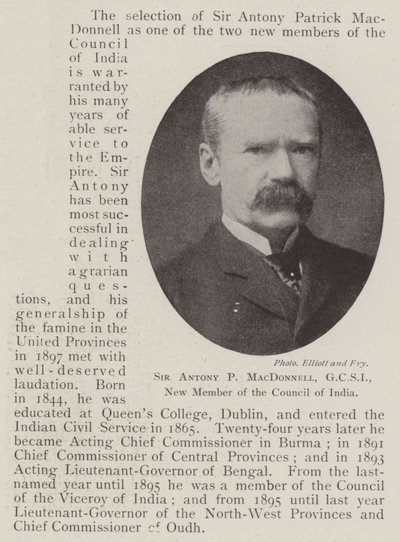 Sir Antony P MacDonnell, GCSI, Hindistan Konseyinin Yeni Üyesi by English Photographer