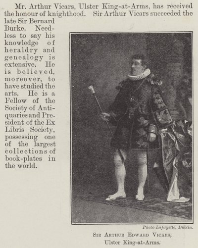 Sir Arthur Edward Vicars, Ulster Silahlı Kuvvetler Kralı by English Photographer