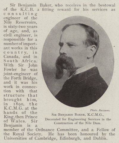 Sör Benjamin Baker, KCMG, Nil Barajı İnşaatında Mühendislik Hizmetleri için dekore edildi by English Photographer