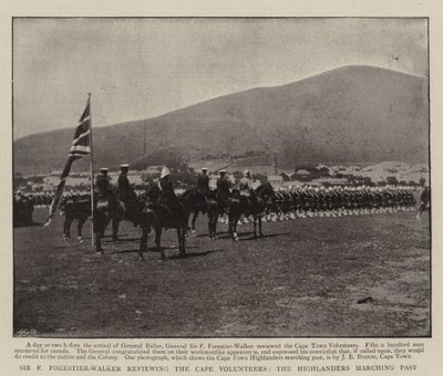 Sir F Forestier-Walker, Cape Gönüllülerini gözden geçiriyor, Highlanders yürüyor by English Photographer
