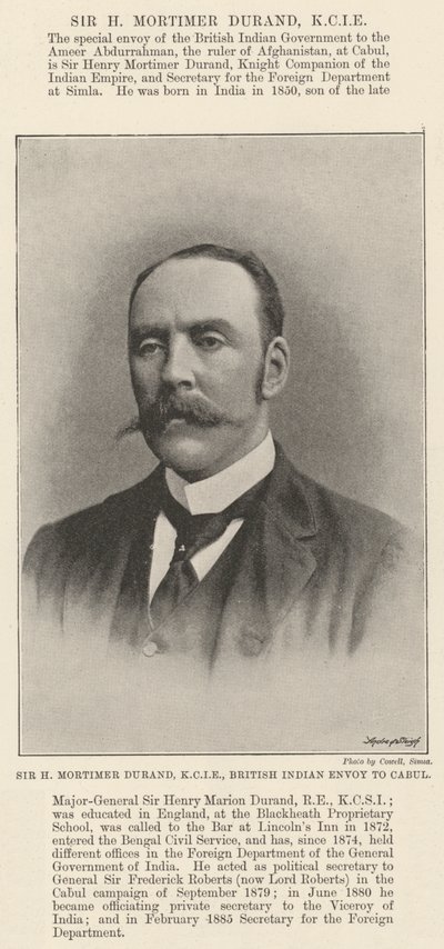 Sir H Mortimer Durand, KCIE, İngiliz Hint Cabul Elçisi by English Photographer