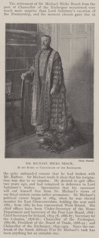 Sir Michael Hicks Beach, Maliye Bakanı olarak cübbesi içinde by English Photographer