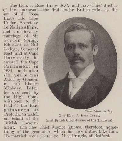 Saygıdeğer J Rose Innes, Transvaal Birinci İngiliz Başyargıç by English Photographer