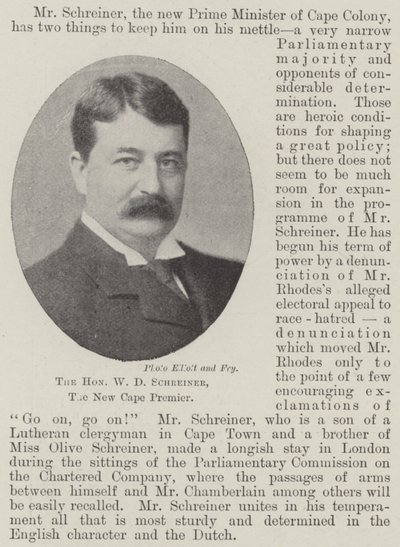 Saygıdeğer WD Schreiner, New Cape Premier by English Photographer