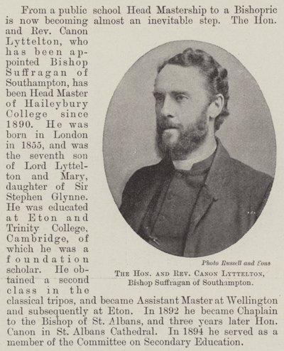 Saygıdeğer ve Muhterem Canon Lyttelton, Southampton Piskoposu Suffragan by English Photographer