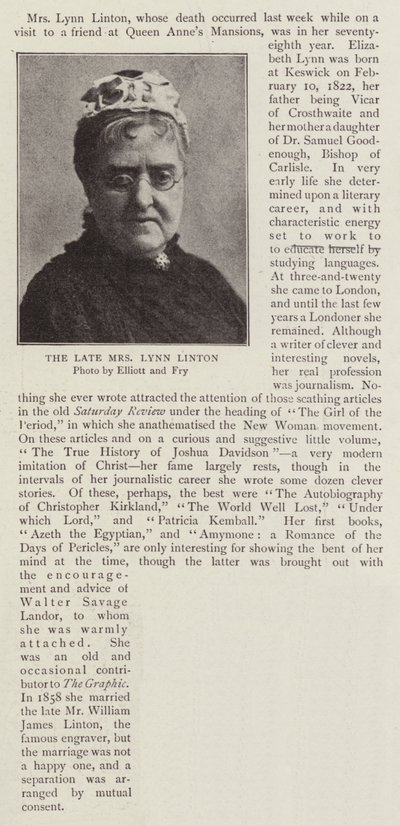 Merhum Bayan Lynn Linton by English Photographer
