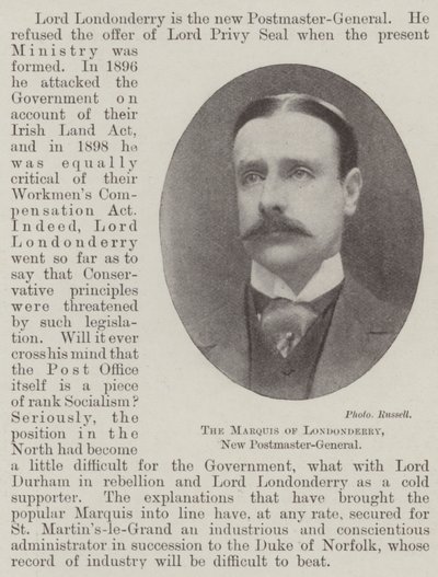 Londonderry Marquis, Yeni Posta Müdürü by English Photographer