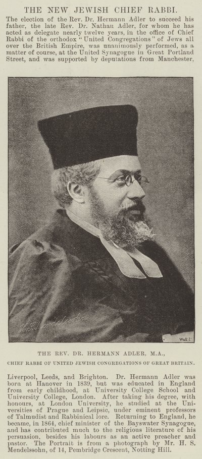 Muhterem Dr Hermann Adler, MA, Büyük Britanya Birleşik Yahudi Cemaatleri Hahambaşısı by English Photographer