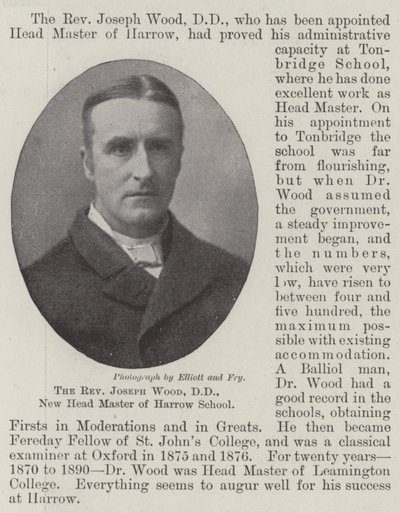 Muhterem Joseph Wood, DD, Harrow Okulu