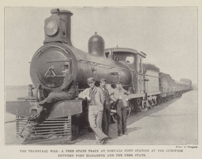 Transvaal Savaşı, Port Elizabeth ve Özgür Devlet arasındaki Kavşaktaki Norvals Pont İstasyonunda bir Serbest Devlet Treni by English Photographer