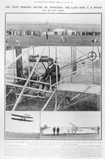 The first English victim of aviation: the Late Hon. C.S. Rolls, and his last flight, from The Illustrated London News, July 16, 1910  by English Photographer