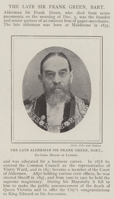Merhum Alderman Sir Frank Green, Baronet, Londra Eski Belediye Başkanı by English Photographer