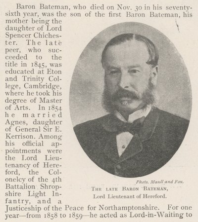 Merhum Baron Bateman, Hereford Lord Teğmeni by English Photographer