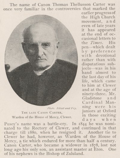 Merhum Canon Carter, Merhamet Evi Müdürü, Clewer by English Photographer