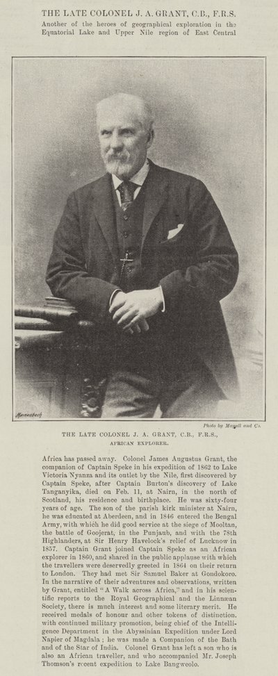 Merhum Albay JA Grant, CB, FRS, African Explorer by English Photographer