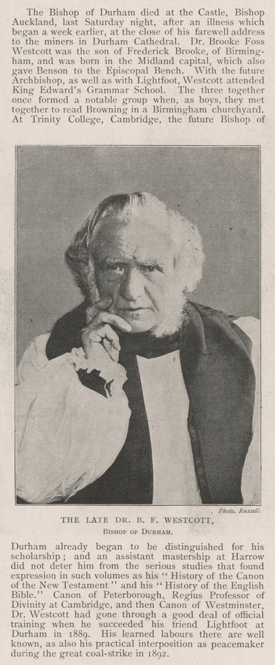 Merhum Dr BB Westcott, Durham Piskoposu by English Photographer