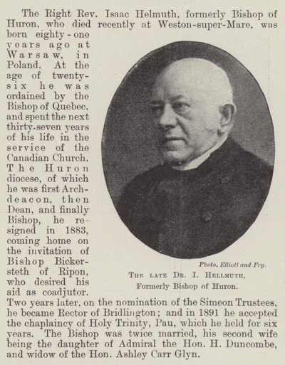 Merhum Dr I Hellmuth, eskiden Huron Piskoposu by English Photographer