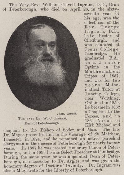 Merhum Dr WC Ingram, Peterborough Dekanı by English Photographer