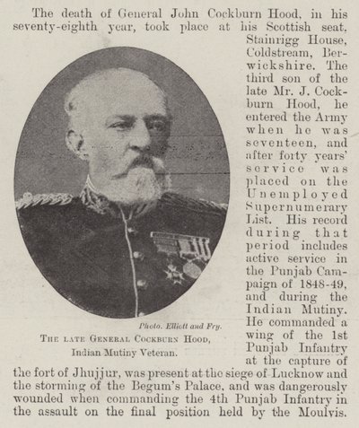 Merhum General Cockburn Hood, Hint İsyan Gazisi by English Photographer