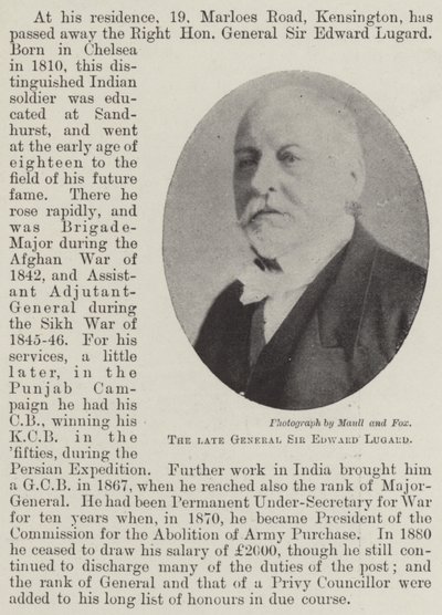 Merhum General Sir Edward Lugard by English Photographer