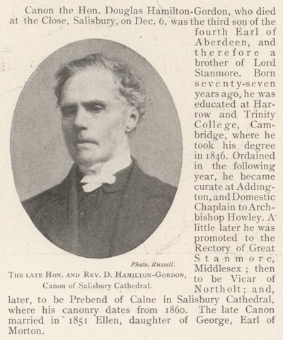 Merhum Saygıdeğer ve Muhterem D Hamilton-Gordon, Salisbury Katedrali Canon by English Photographer