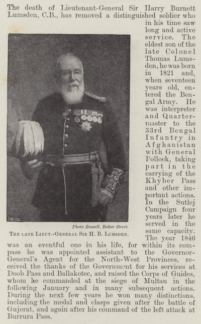 Merhum Korgeneral Sir HB Lumsden by English Photographer