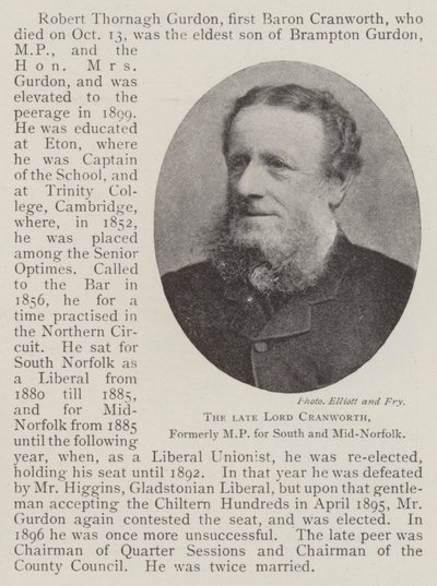 Merhum Lord Cranworth, eskiden Güney ve Orta Norfolk Milletvekili by English Photographer