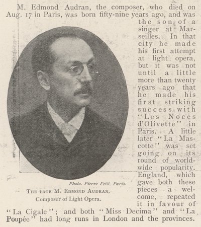 Merhum M Edmond Audran, Light Opera