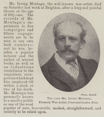 Merhum Bay Irving Montagu, Eski Savaş Sanatçısı, Illustrated London News by English Photographer