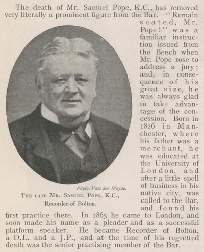 Merhum Bay Samuel Pope, KC, Bolton Kaydedicisi by English Photographer