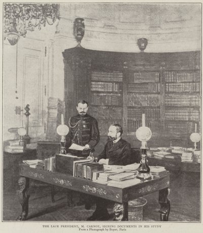 Rahmetli Başkan, Bay Carnot, çalışma odasındaki belgeleri imzalarken by English Photographer