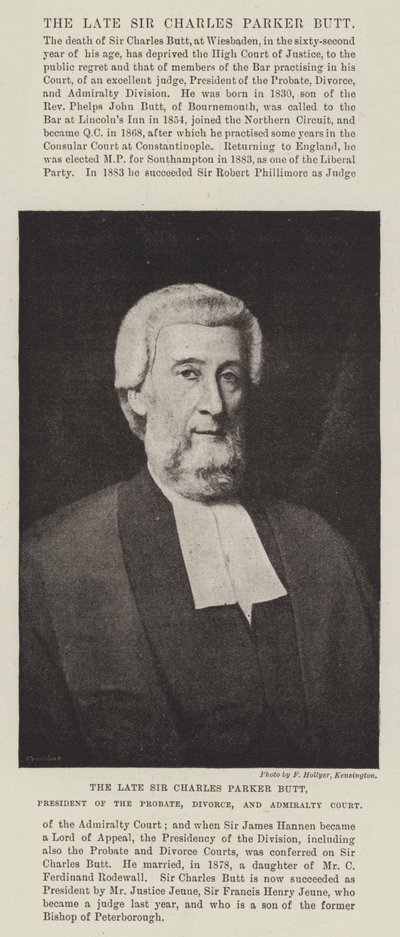 Merhum Sir Charles Parker Butt, Veraset, Boşanma ve Amirallik Mahkemesi Başkanı by English Photographer