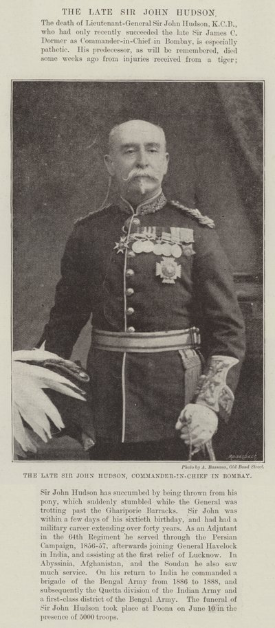 Merhum Sir John Hudson, Bombay Başkomutanı by English Photographer