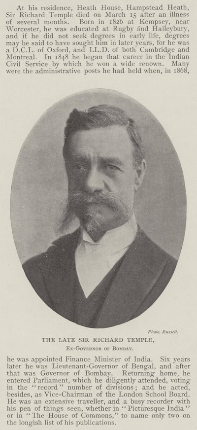 Merhum Sir Richard Temple, Bombay Eski Valisi by English Photographer