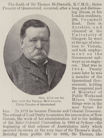 Rahmetli Sir Thomas McIlwraith, Queensland