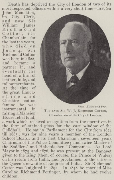 Merhum Sir WJ Richmond Cotton, Londra Şehri Chamberlain by English Photographer