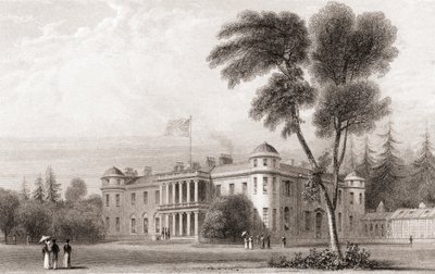 Goodwood House, West Sussex, güney İngiltere'nin 19. yüzyıl görünümü. Churton'ın Portre ve Manzara Galerisi'nden, 1836'da yayınlandı. by English School
