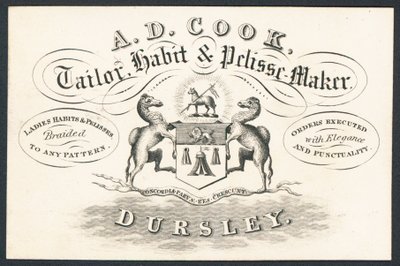 AD Cook, terzi, alışkanlık ve pelisse üreticisi, ticaret kartı by English School