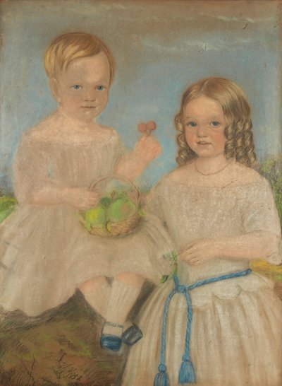 Erkek ve Kız Kardeşin Grup Portresi (pastel) by English School
