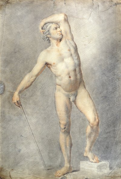 A Male Nude, c.1770 (kağıt üzerinde renkli tebeşirler) by English School